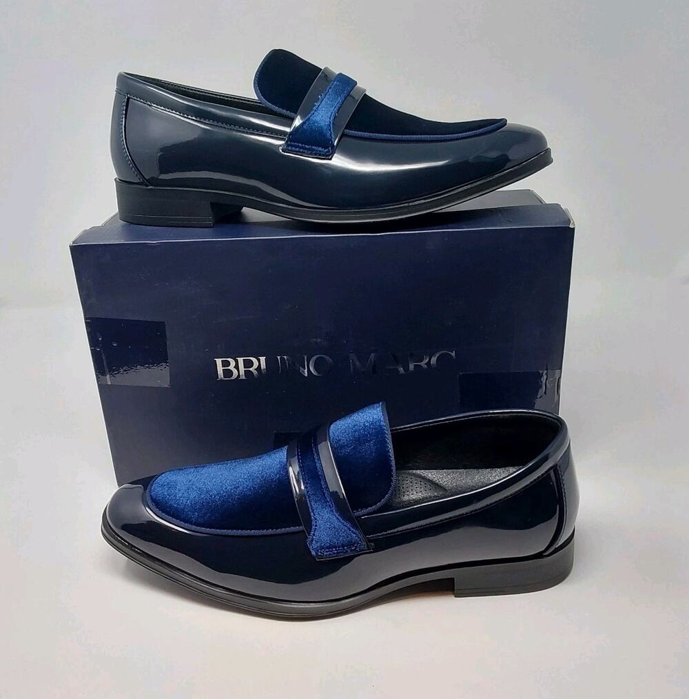 Bruno Marc Mens 8 Blue Velvet Patent Dress Loafers Tuxedo Shoes SBLS2407M